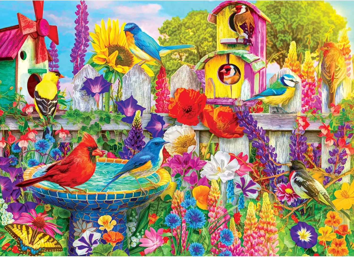 Jigsaw Puzzle Adult - Canlı Bahçe Kuşları ve Çiçekleri Yapboz