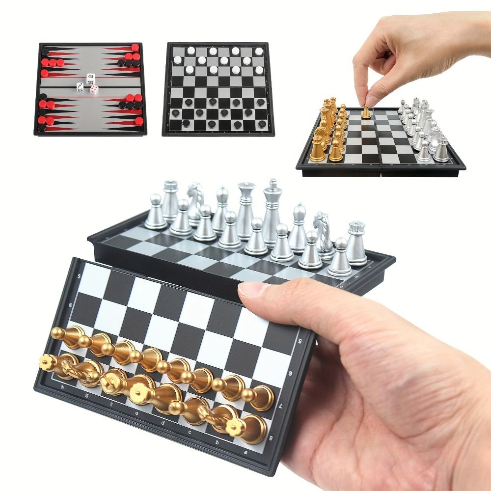 Magnetic Travel Chess - Altın Gümüş Mini Satranç Seti Katlanabilir