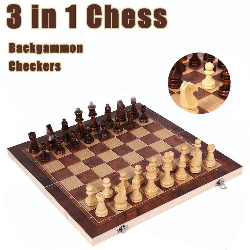 Magnetic Travel Chess - 3'ü 1 arada Ahşap Satranç Tavla